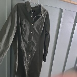 Lee Olive Button-Front Long Sleeve Shirt Dress